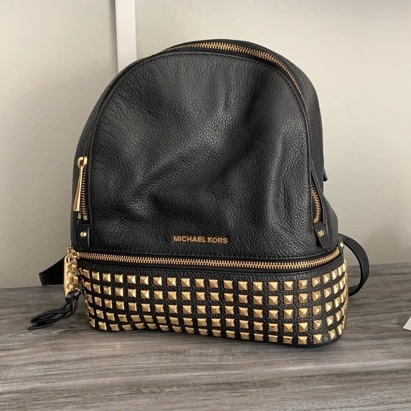 rhea medium studded pebbled leather backpack